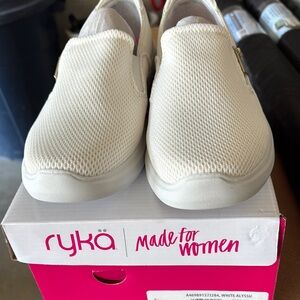 Ryka White Slip-On Sneakers with Breathable Mesh
